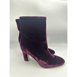 Lauren Ralph Lauren Bridgett Velvet Booties Burgundy Block Heel Women's Size 9B